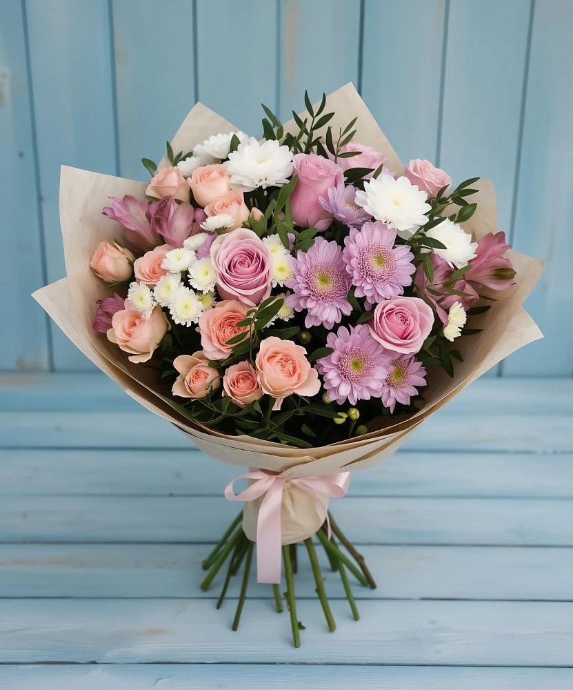 Букет цветов из: Хризантемы, Розы и Альстромерии в Вяземском