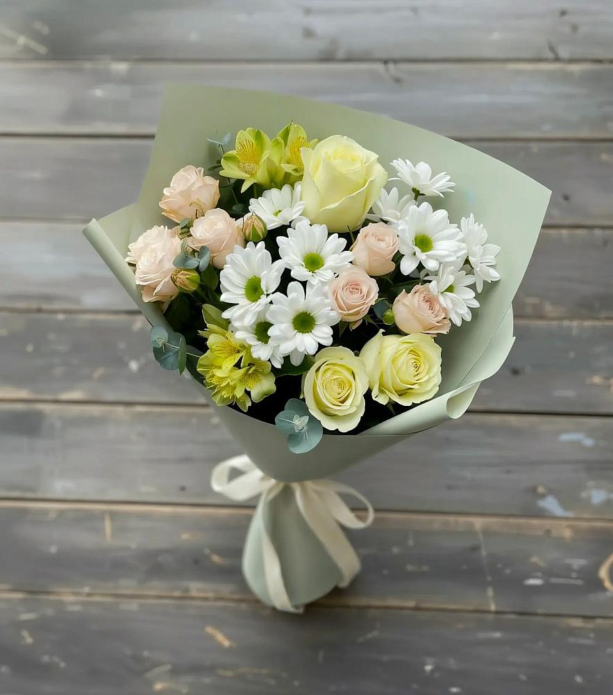Букет цветов из: Альстромерии, Розы и Хризантемы в Вяземском