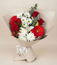 Букет цветов из:  Розы, Хризантемы, Герберы и Лилии в Вяземском