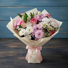 Букет цветов из:  Хризантемы, Альстромерии и Розы в Вяземском