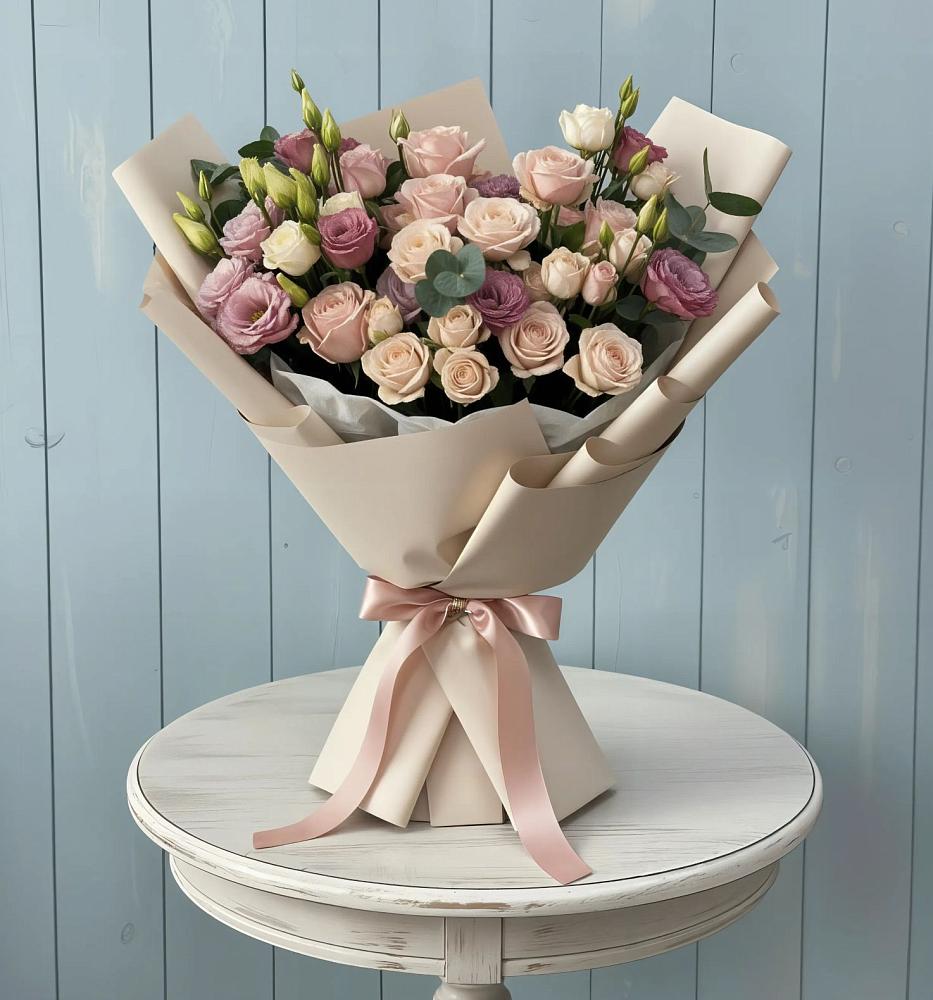 Букет цветов из: Розы и Лизиантусы в Вяземском